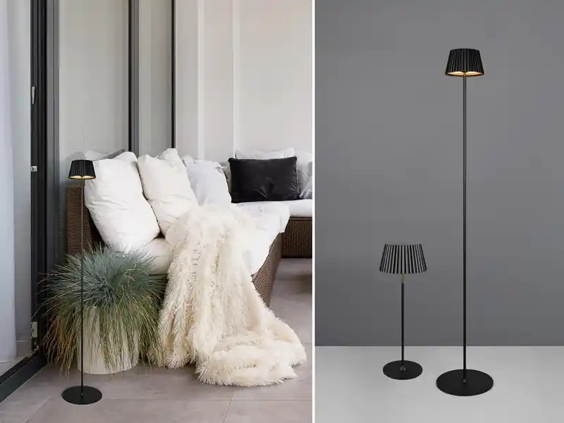 Beliebt meineWunschleuchte SET Kleine Akku Stehlampe 123cm & Tischlampe 39cm für Outdoor kabellos Schwarz