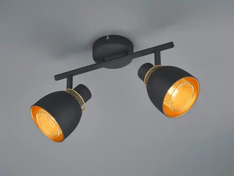 Preis Gesenkt RL LIVE YOUR LIGHT Deckenstrahler PUNCH 2-flammig Schwarz Gold mit Drahtgeflecht, Breite 28cm
