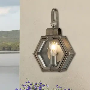Angebot QUINTIESSE Rustikale Außenwand Laterne HEATH hängend sechseckig, Bronze Höhe 42cm