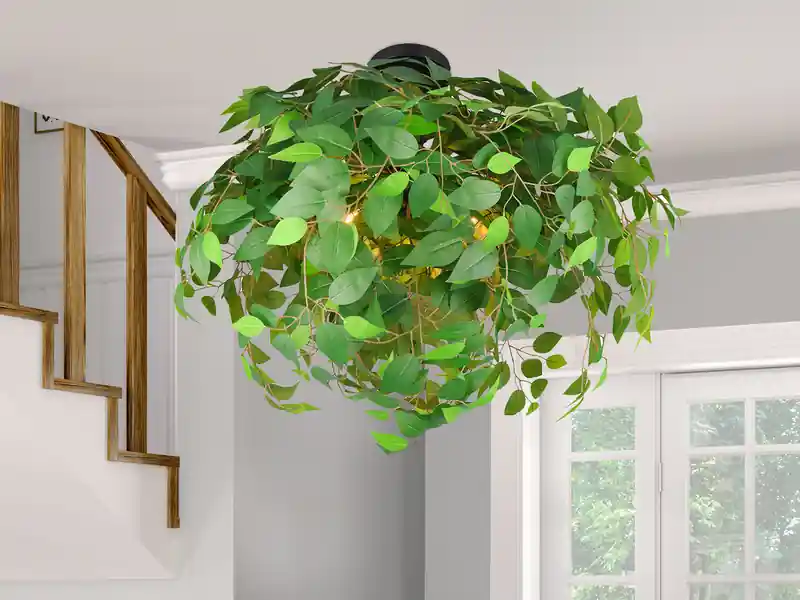 Billig RL LIVE YOUR LIGHT Große Deckenleuchte LEAVY mit Blätter Lampenschirm in Grün, Ø 70cm