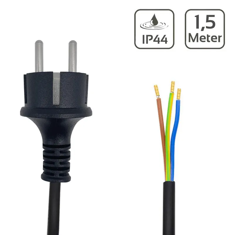 Netzkabel IP44 schwarz, 3-adrig mit Schutzkontaktstecker, 150 cm, offene Kabelenden 3-adrig Sale