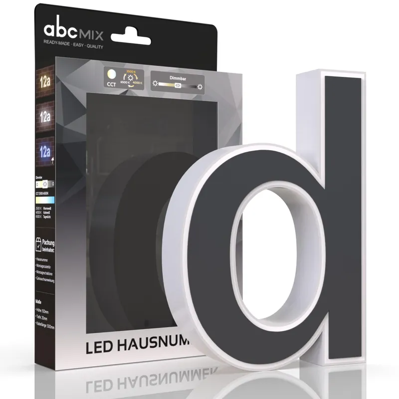 LED Hausnummer d inkl. Anthrazit-Cover - CCT 12V 2700K/4000K/6500K Geprüft