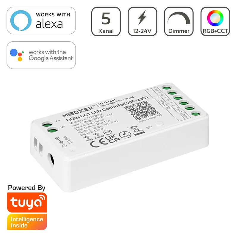 MiBoxer RGB+CCT WIFI LED Controller 5 Kanal 12/24V WiFi Tuya Alexa Google FUT039W Preisknaller