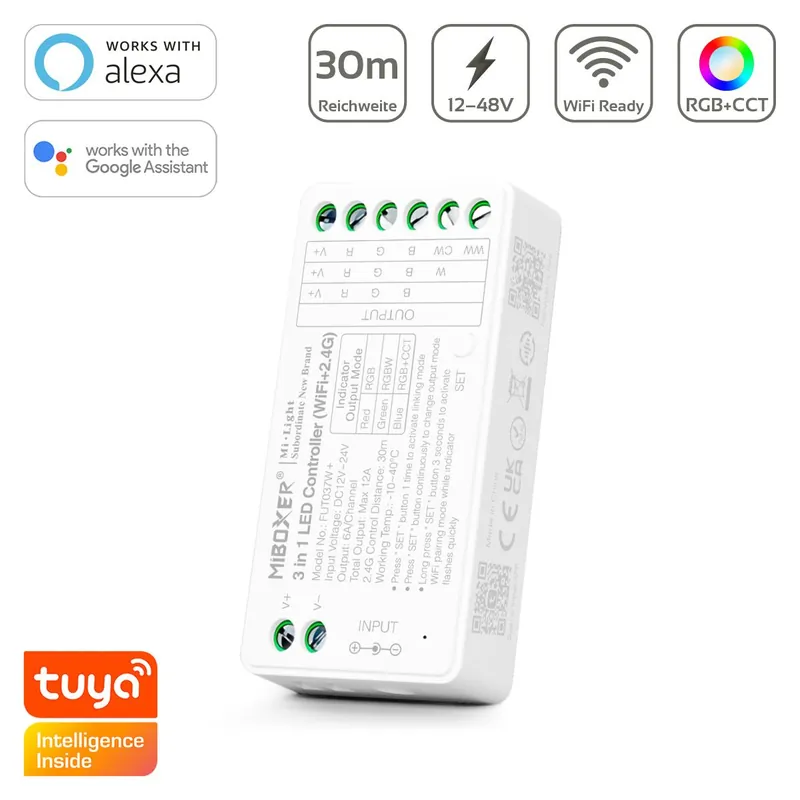 MiBoxer RGB/RGBW/RGB+CCT WIFI LED Controller 3 in 1 / 5 Kanal 12/24V Tuya Alexa Google Steuerung FUT037W+ Kracherpreis
