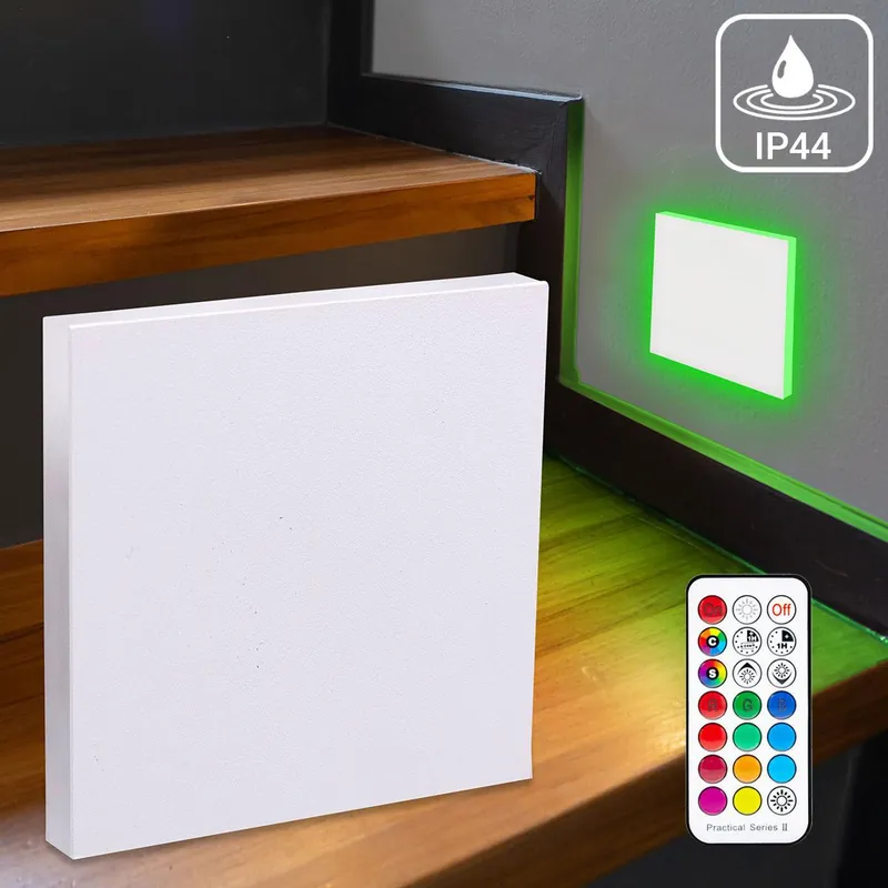 Kracherpreis IP44 LED Treppenlicht 230V Stufenbeleuchtung eckig weiß - Unterteil Lichtfarbe RGB Warmweiß 3W