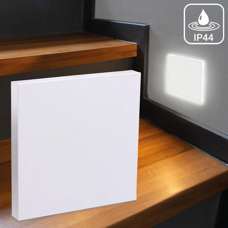 Begrenztes Angebot LED Treppenleuchte IP44 eckig weiß - Lichtfarbe Neutralweiß 1,5W - Lichtaustritt Linea
