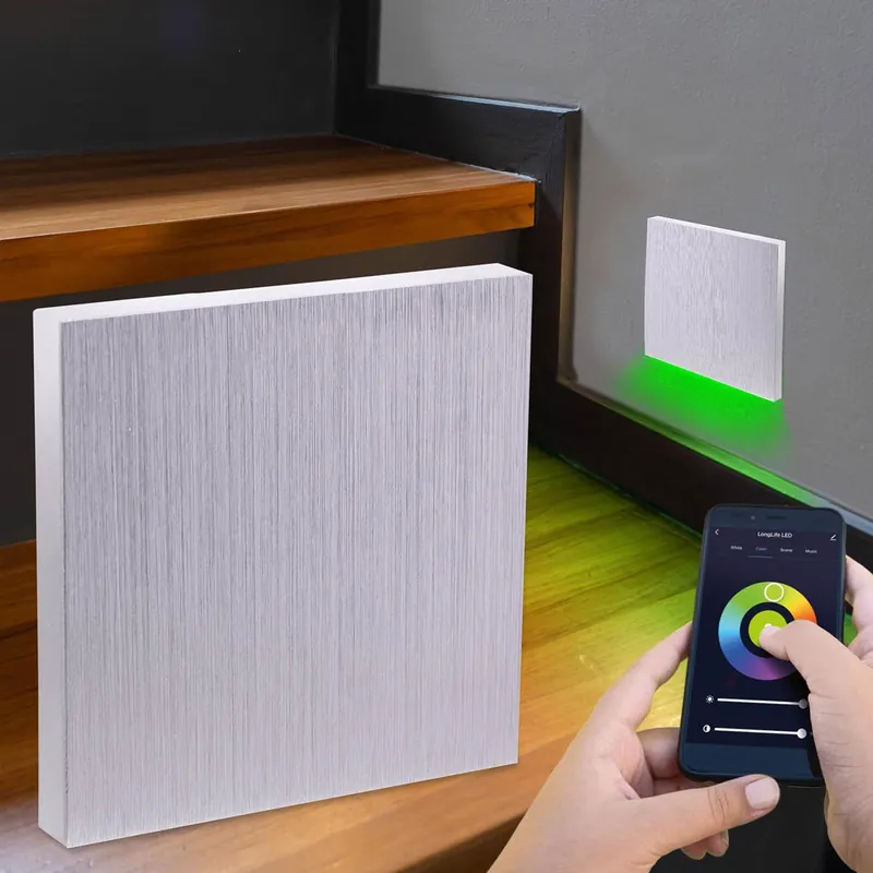 LED Treppenleuchte IP44 eckig Alu-gebürstet - Lichtfarbe Smart Tuya RGB CCT 3W - Lichtaustritt Kato Bestseller