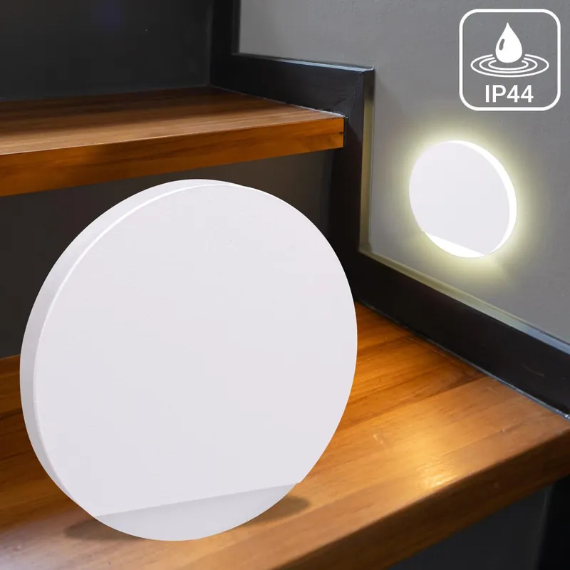 Billig LED Treppenleuchte IP44 rund weiß - Lichtfarbe CCT 1,5W - Lichtaustritt Orbis