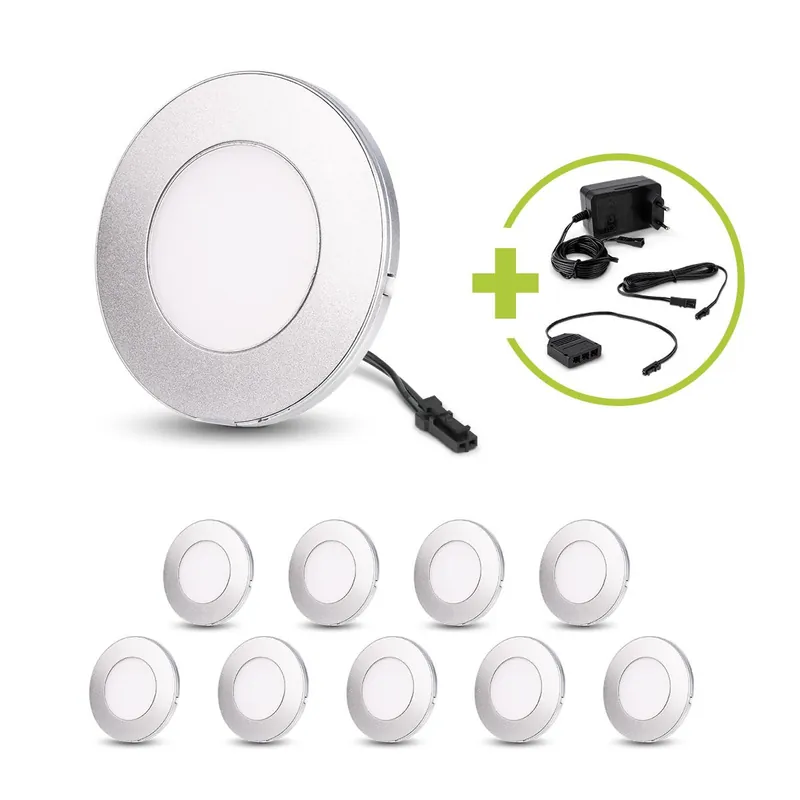 Neuheit LED Spot rund 2.6W 12V 120lm IP20 Ø75x6mm Ausschnitt Ø55mm - Lichtfarbe Warmweiß 3000K - Anzahl 10x