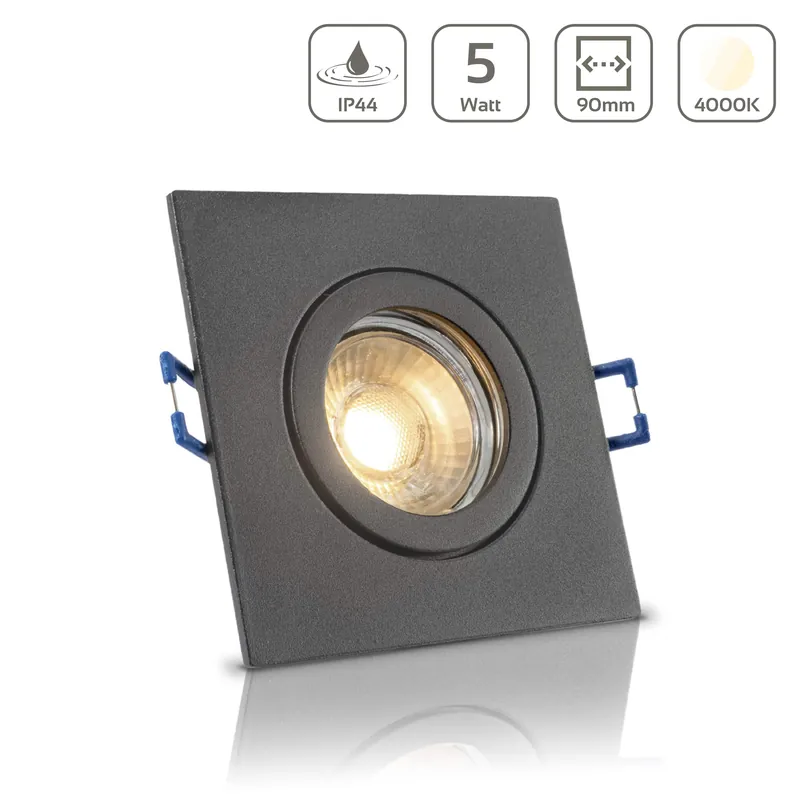 Einbauspot IP44 eckig - Farbe Anthrazit - LED Leuchtmittel GU10 5W neutralweiß Beliebt