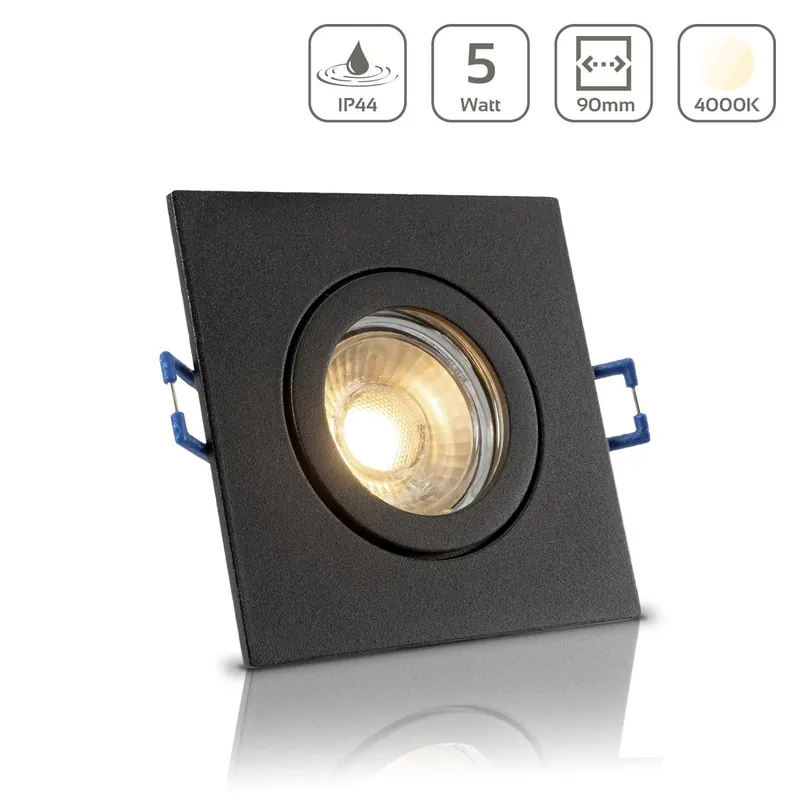 Sofort Bestellen Einbauspot IP44 eckig - Farbe Schwarz - LED Leuchtmittel GU10 5W neutralweiß