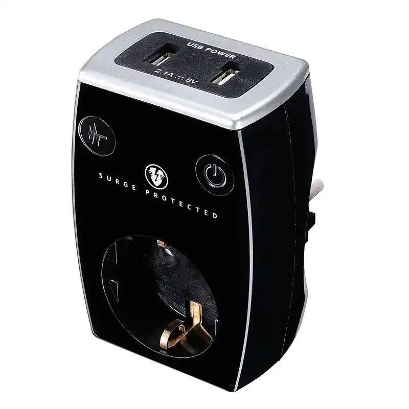 Schnäppchen Masterplug Aufsatzsteckdose EU schwarz / 2x USB 5V 2.1A / Überspannungs-, Blitzschutz