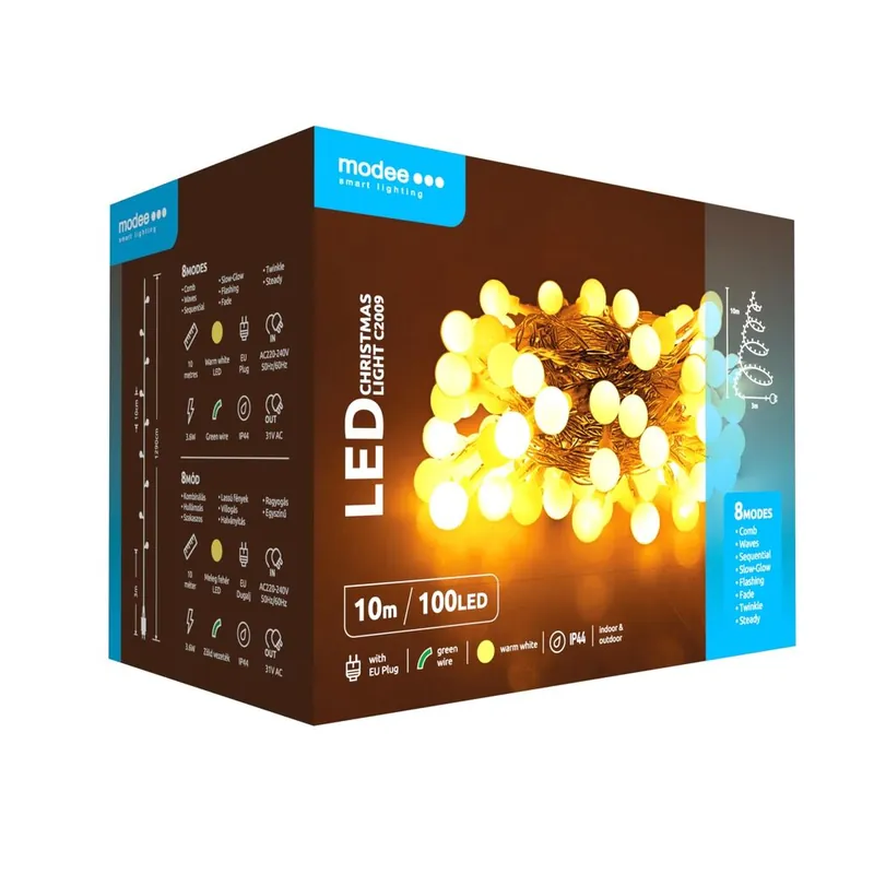 Aktuell Modee Lichterkette 10m 100 LED kleine Kugeln Kunststoff grün 3,6W 2700K 360° IP44 220-240V Netzstecker 8 Funktionen